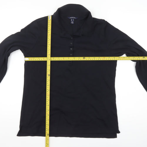 Lands' End Women's Black Cotton Long Sleeve Polo Shirt M