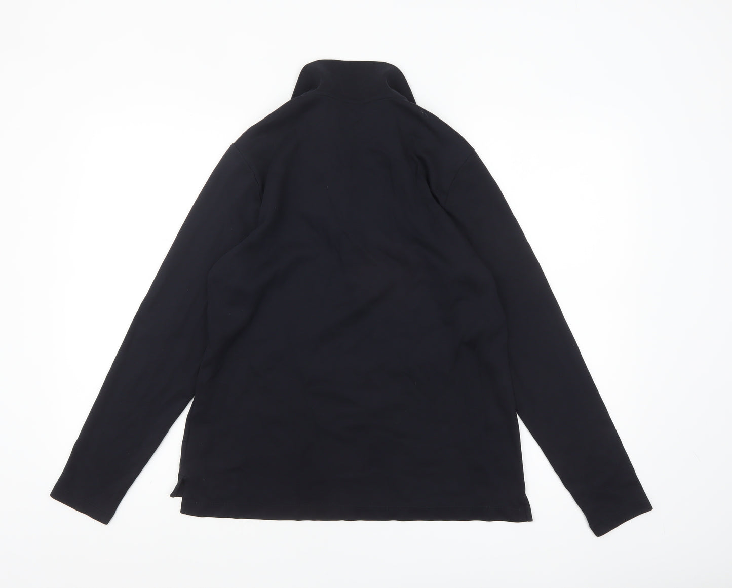 Lands' End Women's Black Cotton Long Sleeve Polo Shirt M