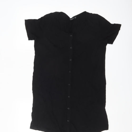 Boohoo Women’s Black Short Sleeve Button-Up Shirt UK 10