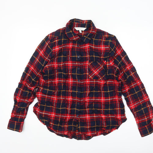 Apricot Womens Red Plaid Long Sleeve Button-Up Shirt Size 14