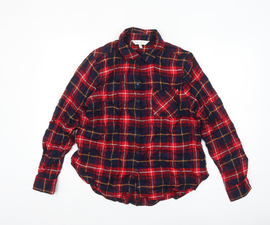 Apricot Womens Red Plaid Long Sleeve Button-Up Shirt Size 14