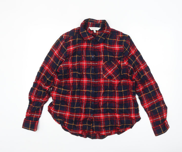 Apricot Womens Red Plaid Long Sleeve Button-Up Shirt Size 14