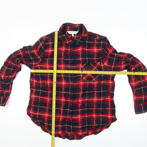 Apricot Womens Red Plaid Long Sleeve Button-Up Shirt Size 14