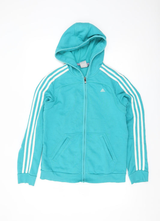 Adidas Women’s Blue Full Zip Hoodie Size M Hooded Sweatshirt
