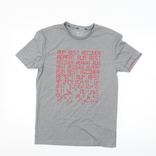 Marks and Spencer Mens Grey Sports Graphic T-Shirt Size S Regular Fit