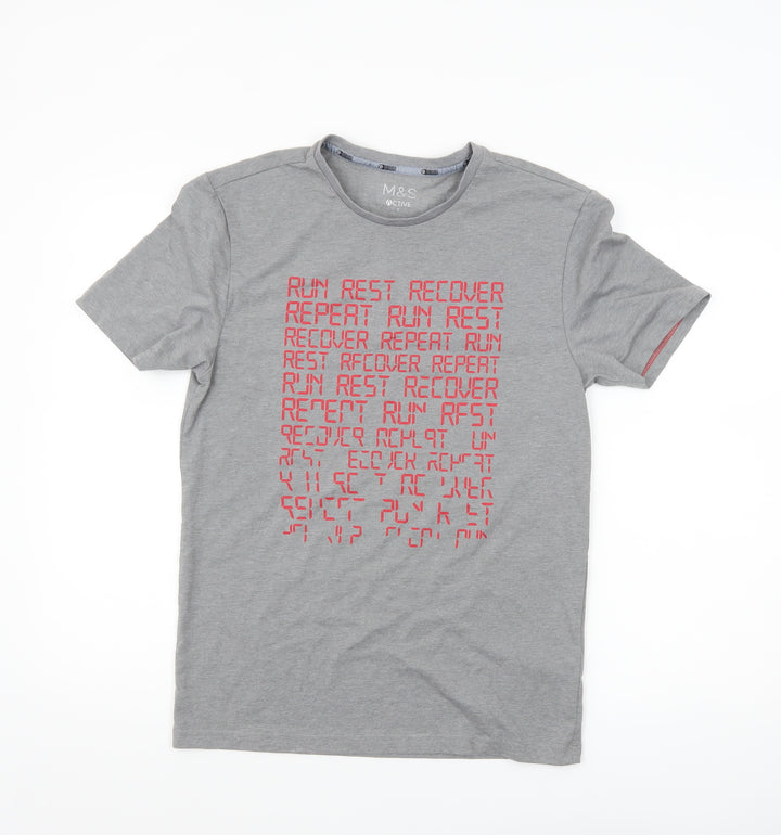 Marks and Spencer Mens Grey Sports Graphic T-Shirt Size S Regular Fit