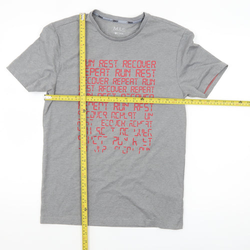 Marks and Spencer Mens Grey Sports Graphic T-Shirt Size S Regular Fit