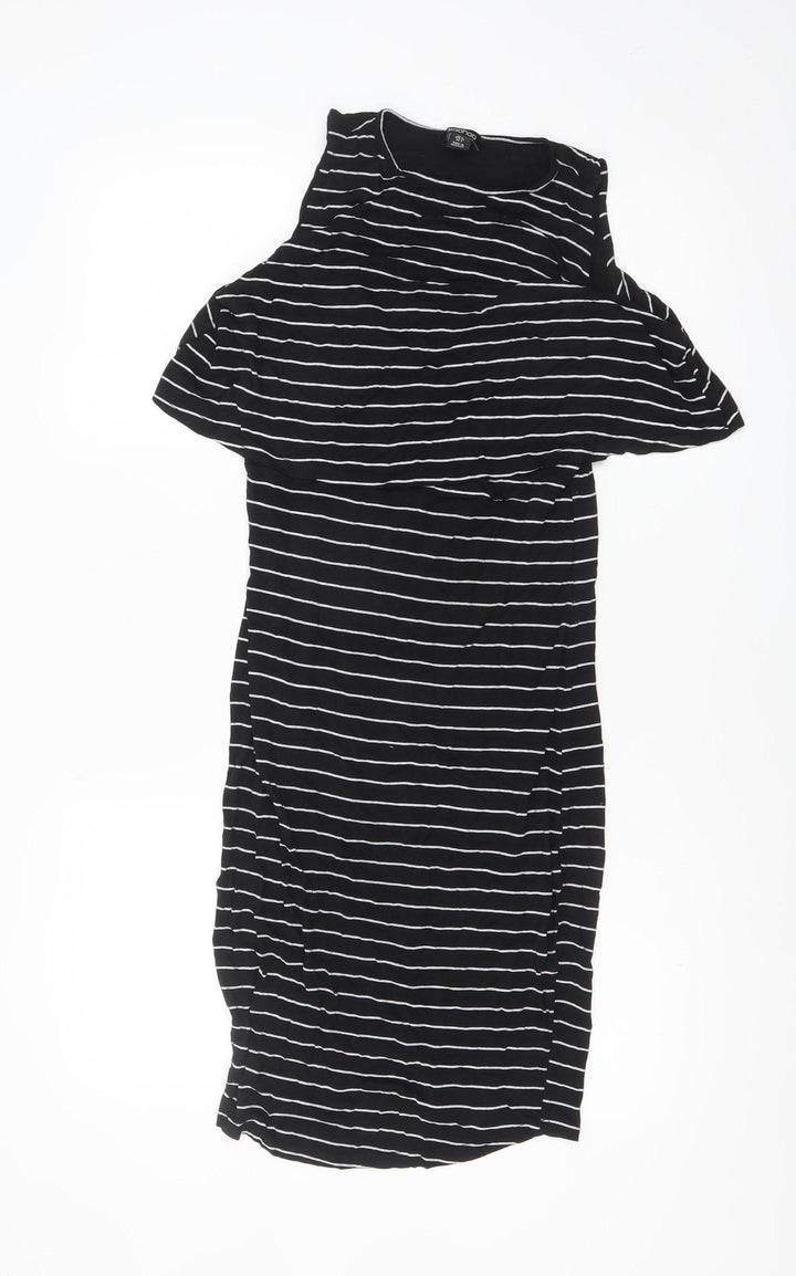 Boohoo Women's Black Striped Cold Shoulder Bodycon Dress Size 8