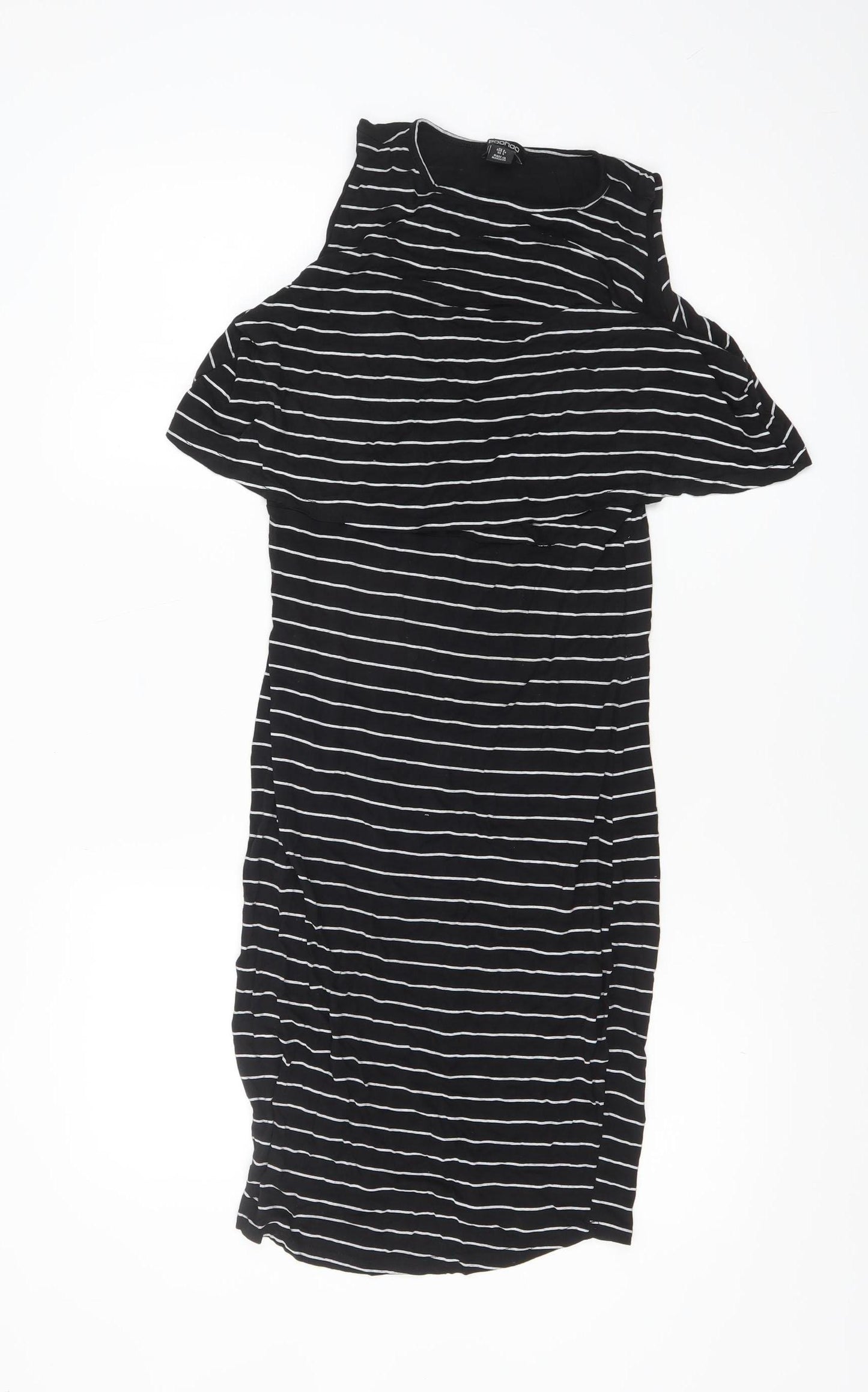 Boohoo Women's Black Striped Cold Shoulder Bodycon Dress Size 8