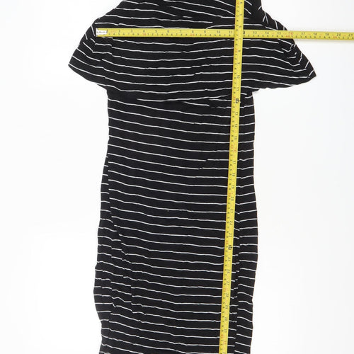 Boohoo Women's Black Striped Cold Shoulder Bodycon Dress Size 8