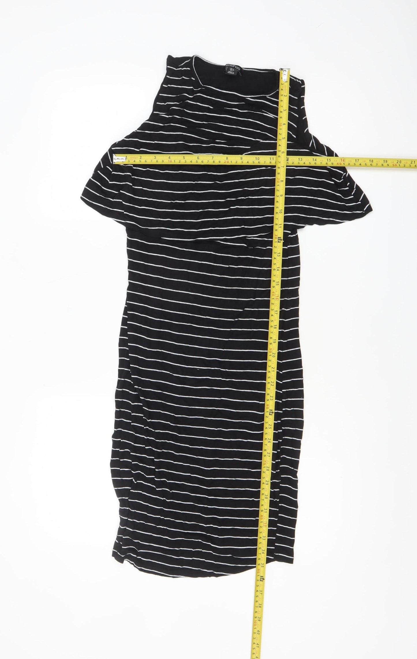 Boohoo Women's Black Striped Cold Shoulder Bodycon Dress Size 8