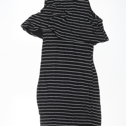 Boohoo Women's Black Striped Cold Shoulder Bodycon Dress Size 8