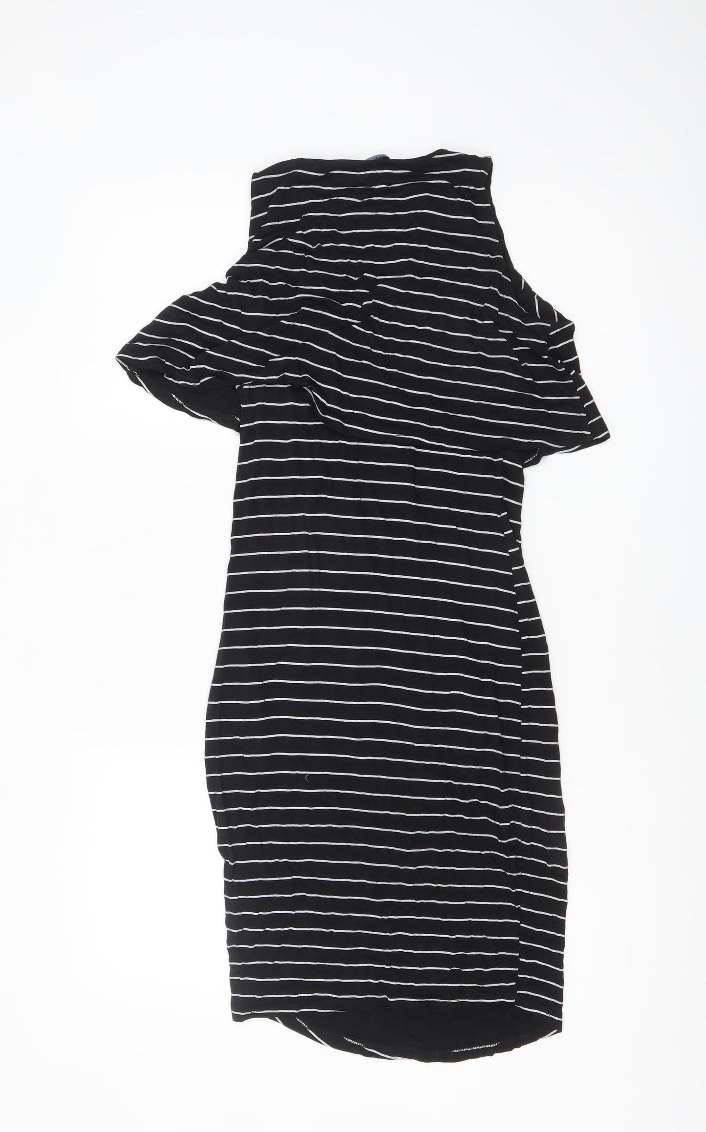 Boohoo Women's Black Striped Cold Shoulder Bodycon Dress Size 8