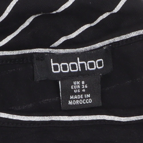 Boohoo Women's Black Striped Cold Shoulder Bodycon Dress Size 8