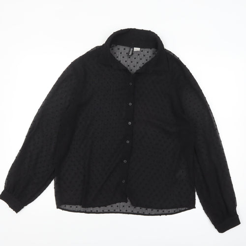 H&M Divided Women’s Black Sheer Polka Dot Collared Blouse Size 8