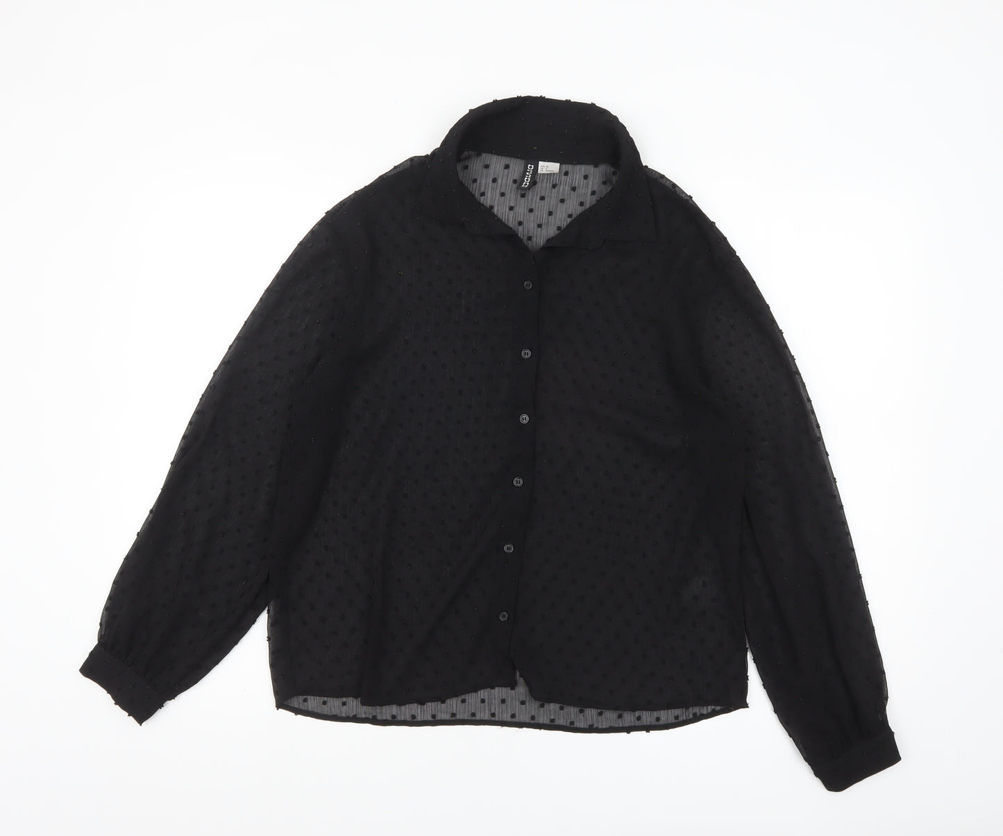 H&M Divided Women’s Black Sheer Polka Dot Collared Blouse Size 8