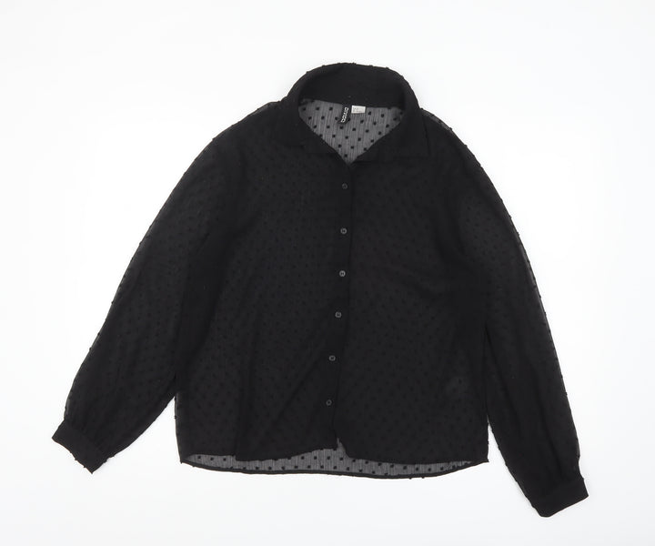 H&M Divided Women’s Black Sheer Polka Dot Collared Blouse Size 8