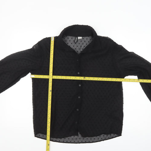 H&M Divided Women’s Black Sheer Polka Dot Collared Blouse Size 8