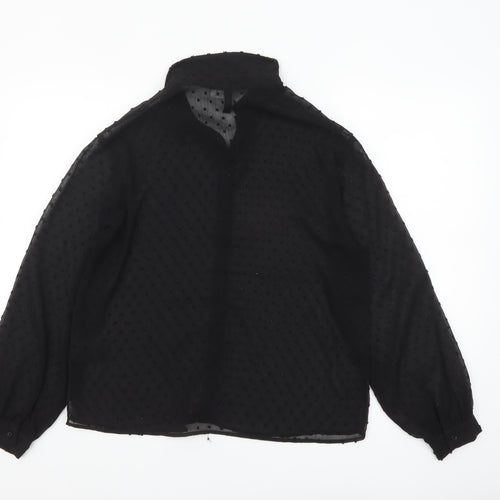 H&M Divided Women’s Black Sheer Polka Dot Collared Blouse Size 8