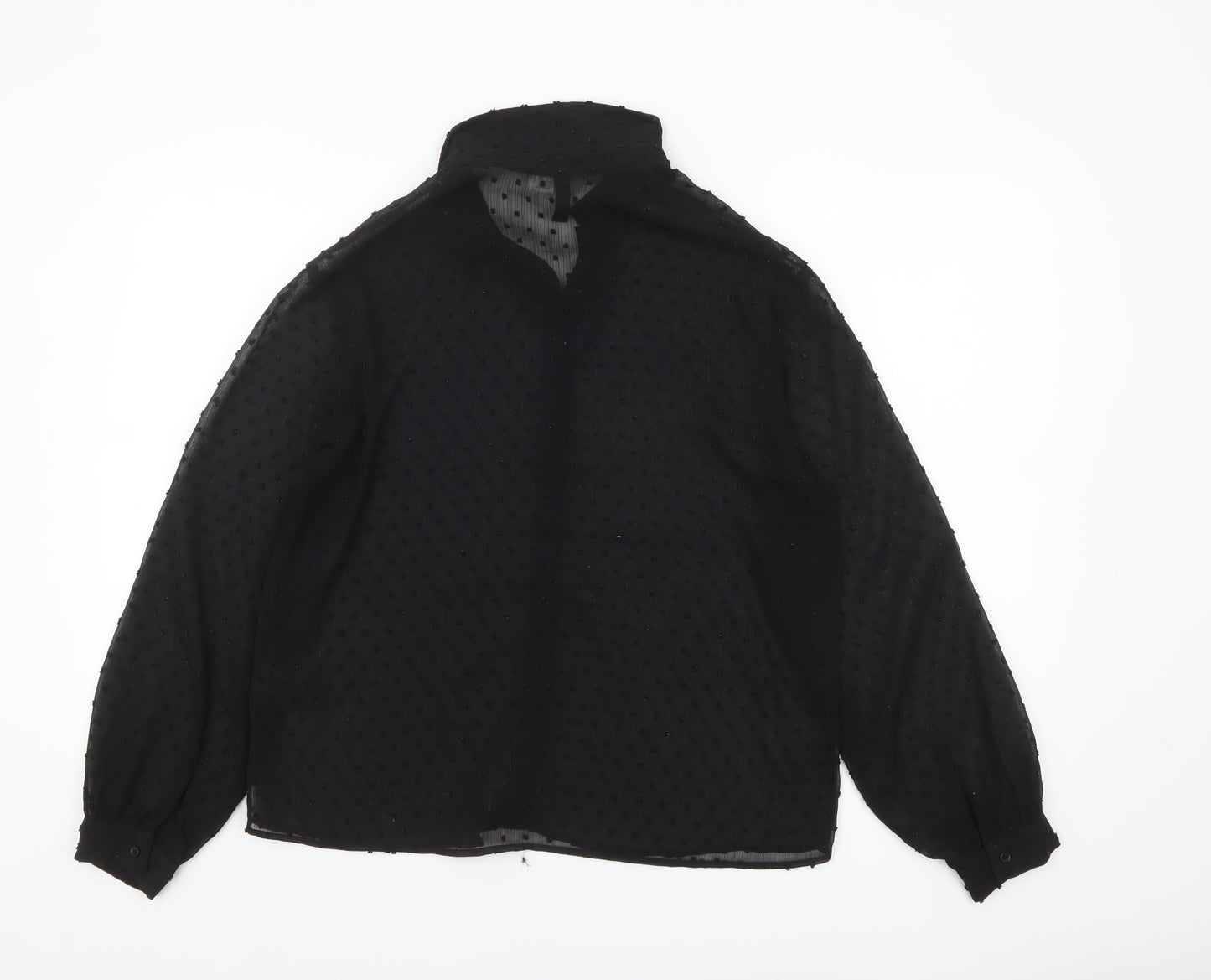 H&M Divided Women’s Black Sheer Polka Dot Collared Blouse Size 8