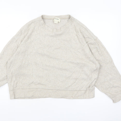 Pull & Bear Women’s Beige Relaxed Fit Long Sleeve Jersey Top Size 12