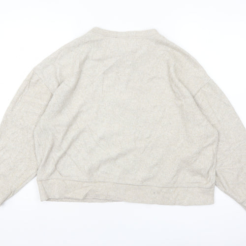 Pull & Bear Women’s Beige Relaxed Fit Long Sleeve Jersey Top Size 12