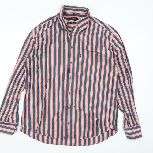 André Men's Blue Striped Long Sleeve Cotton Button-Up Shirt L