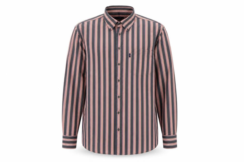 Front view of André Men's Blue Striped Long Sleeve Cotton Button-Up Shirt L