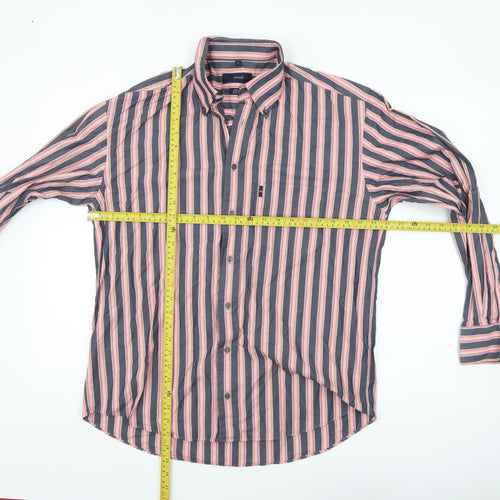 André Men's Blue Striped Long Sleeve Cotton Button-Up Shirt L