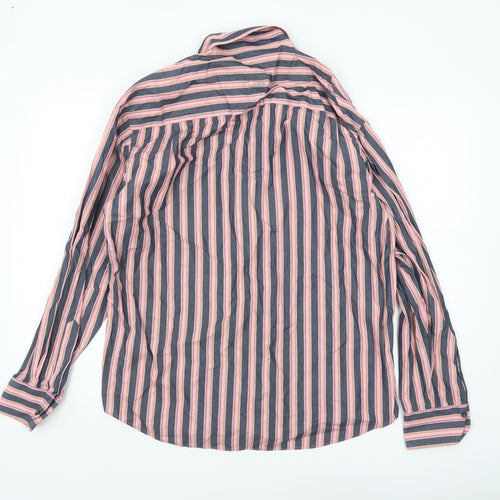 André Men's Blue Striped Long Sleeve Cotton Button-Up Shirt L