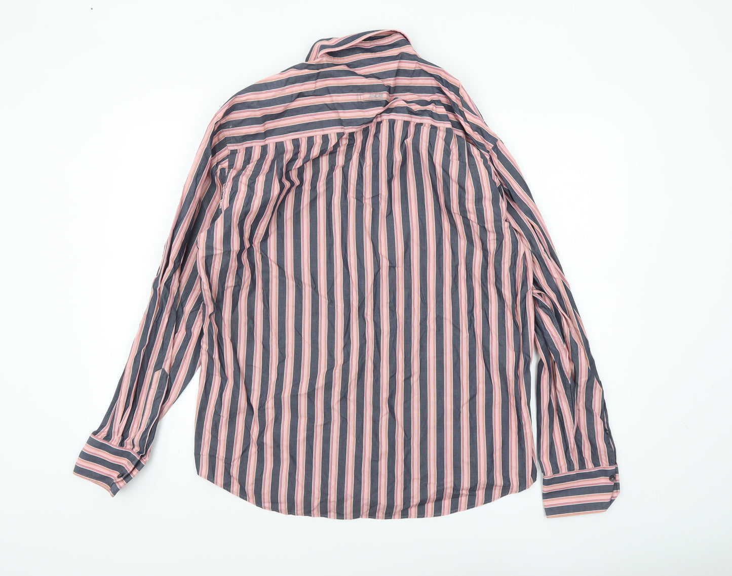 André Men's Blue Striped Long Sleeve Cotton Button-Up Shirt L
