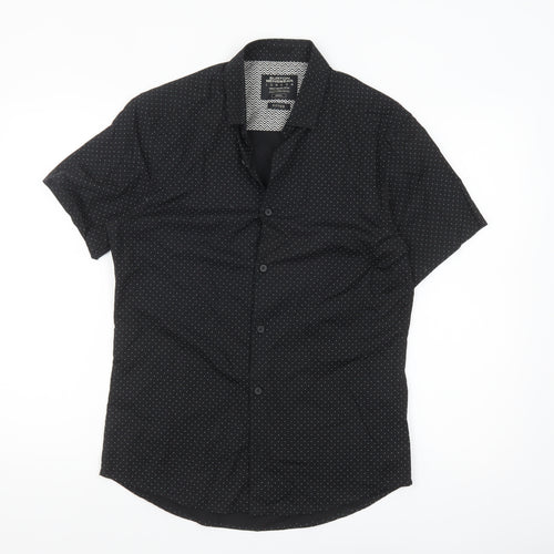 Burton Menswear London Black Polka Dot Slim Fit Short Sleeve Shirt Size S