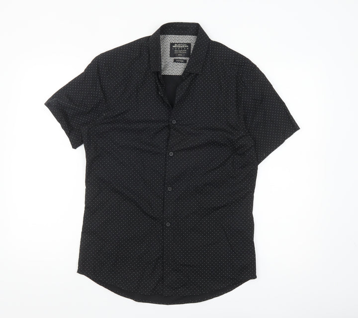 Burton Menswear London Black Polka Dot Slim Fit Short Sleeve Shirt Size S