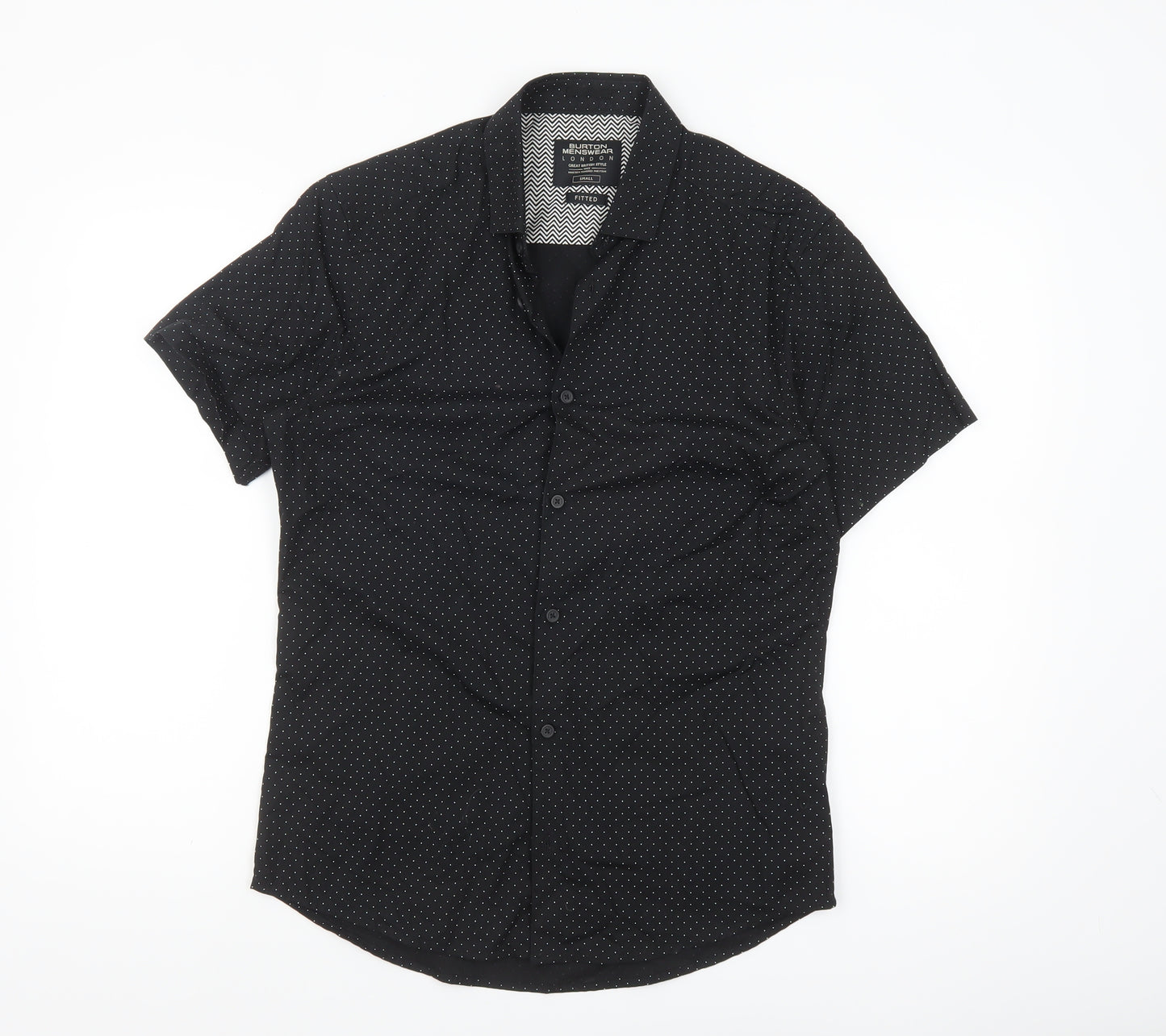 Burton Menswear London Black Polka Dot Slim Fit Short Sleeve Shirt Size S