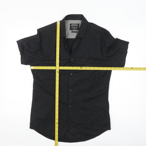 Burton Menswear London Black Polka Dot Slim Fit Short Sleeve Shirt Size S