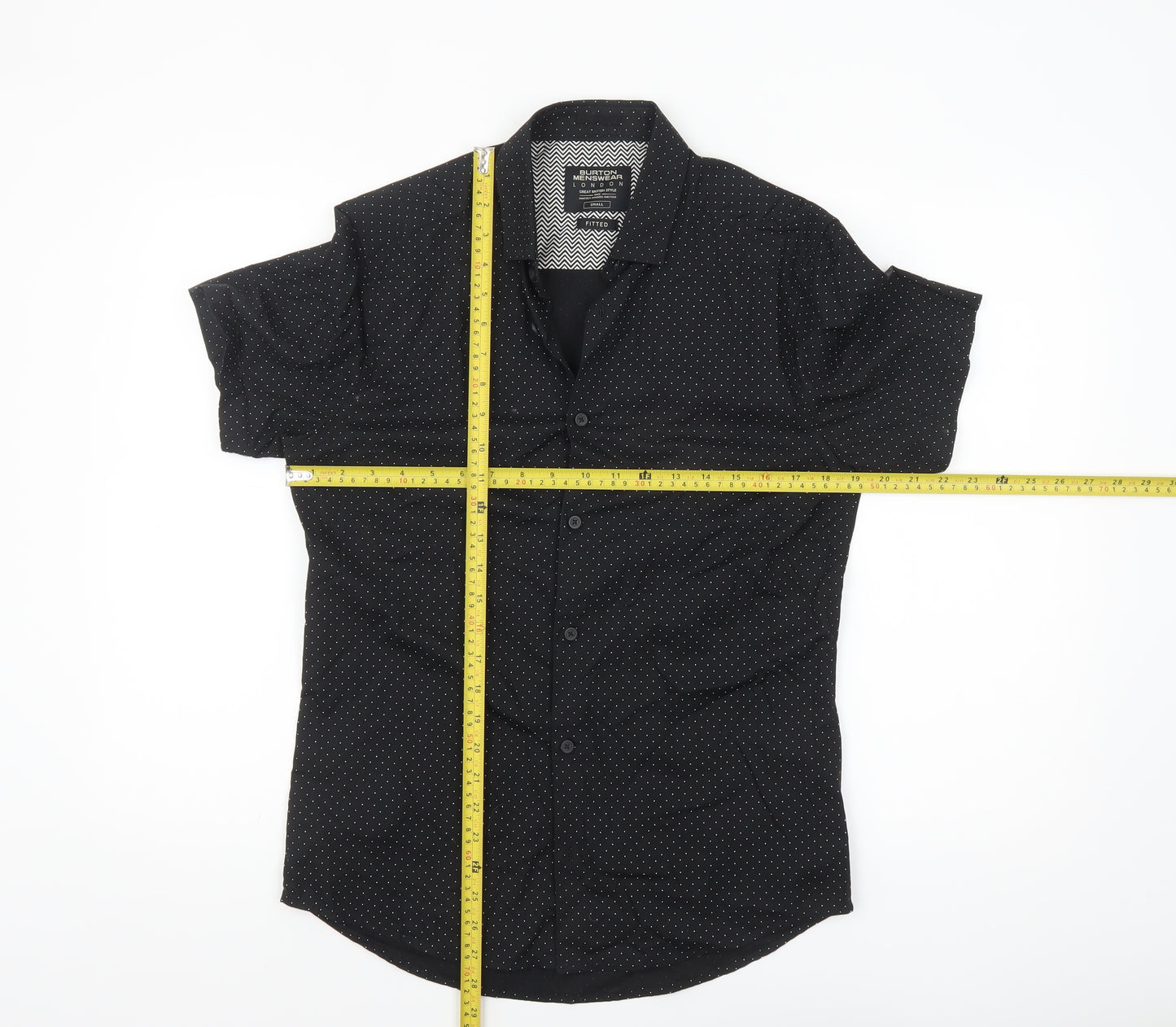 Burton Menswear London Black Polka Dot Slim Fit Short Sleeve Shirt Size S