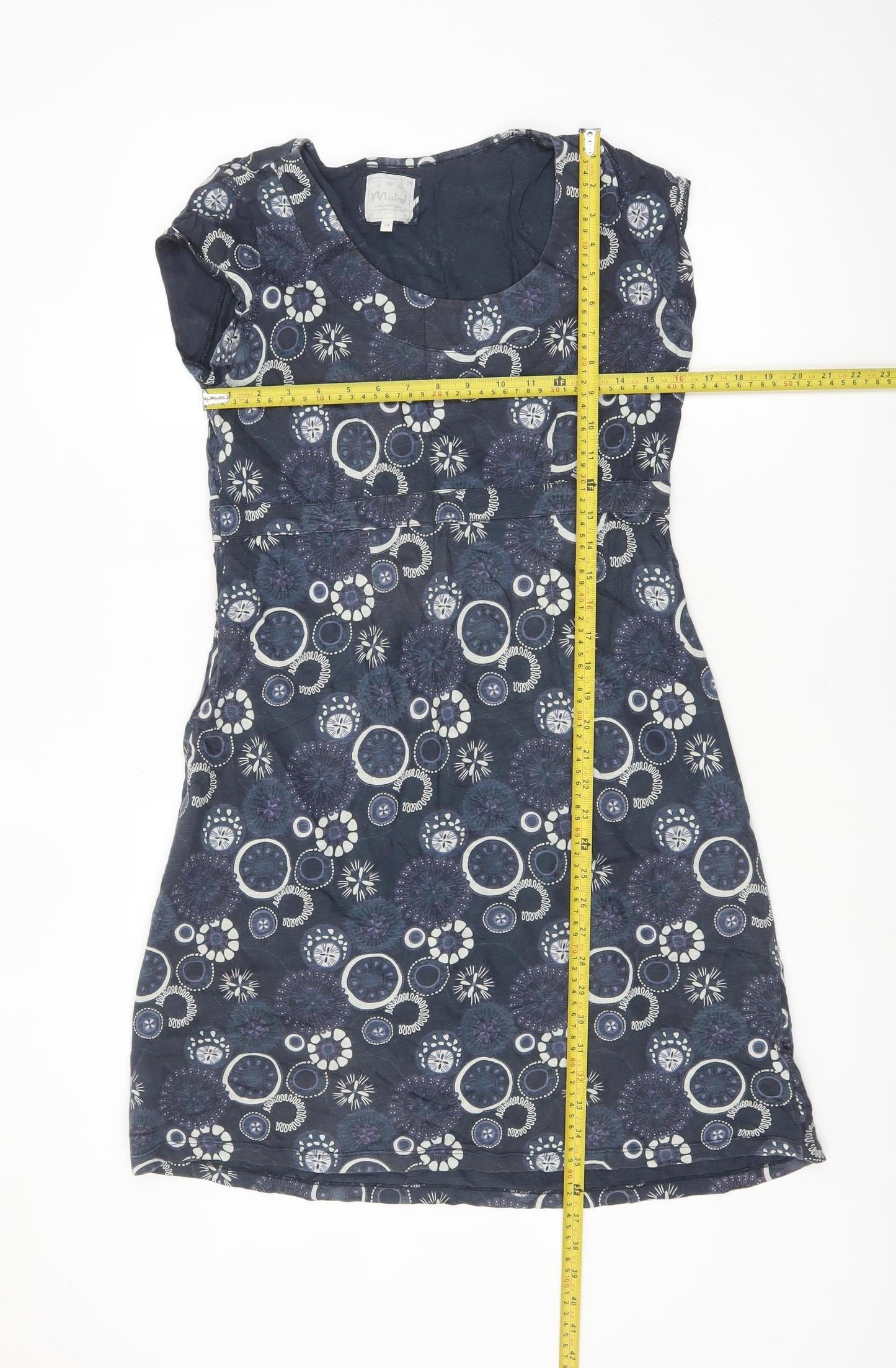 Mistral Womens Blue Geometric Cotton Shift Dress Size 14