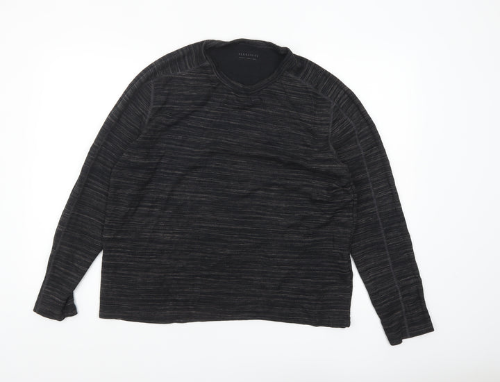 AllSaints Men’s Black Long Sleeve Cotton Blend Crew Neck Top Medium