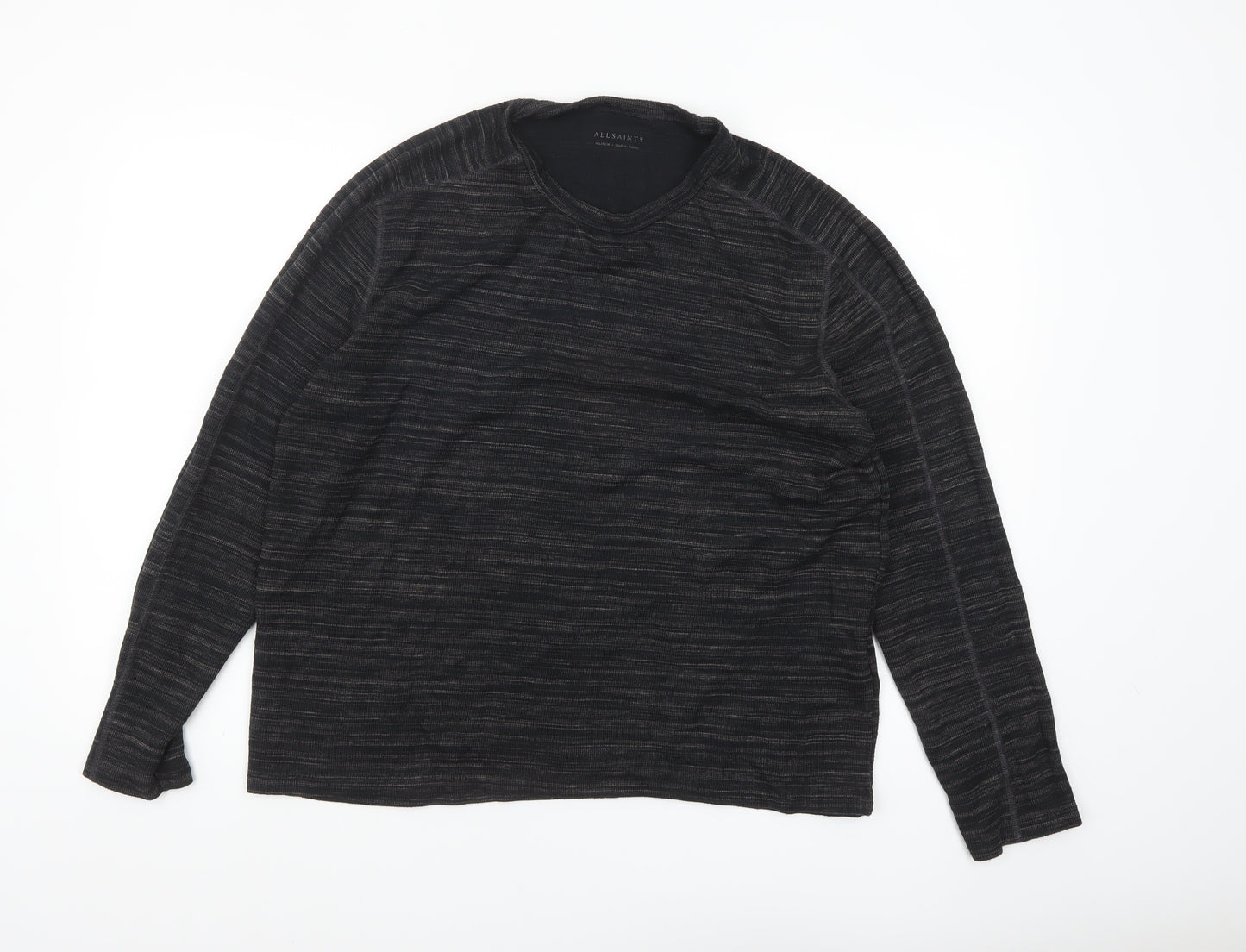 AllSaints Men’s Black Long Sleeve Cotton Blend Crew Neck Top Medium