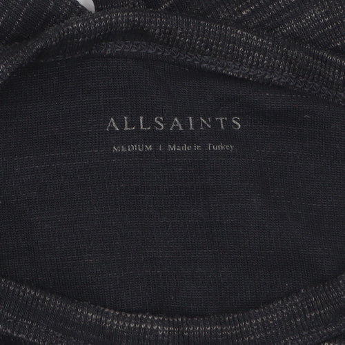 AllSaints Men’s Black Long Sleeve Cotton Blend Crew Neck Top Medium