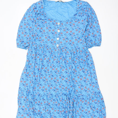Next Women's Blue Floral Skater Dress Size 6 Puff Sleeve