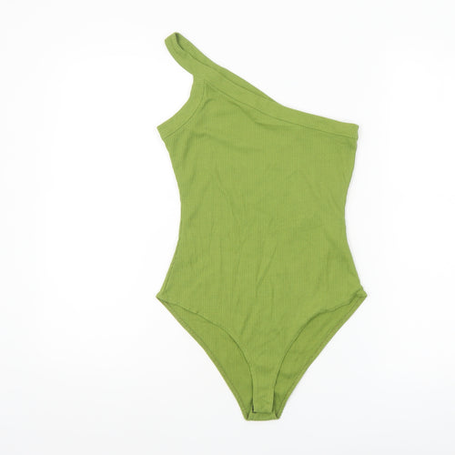 Nasty Gal Women’s Green One Shoulder Ribbed Bodysuit Size 10