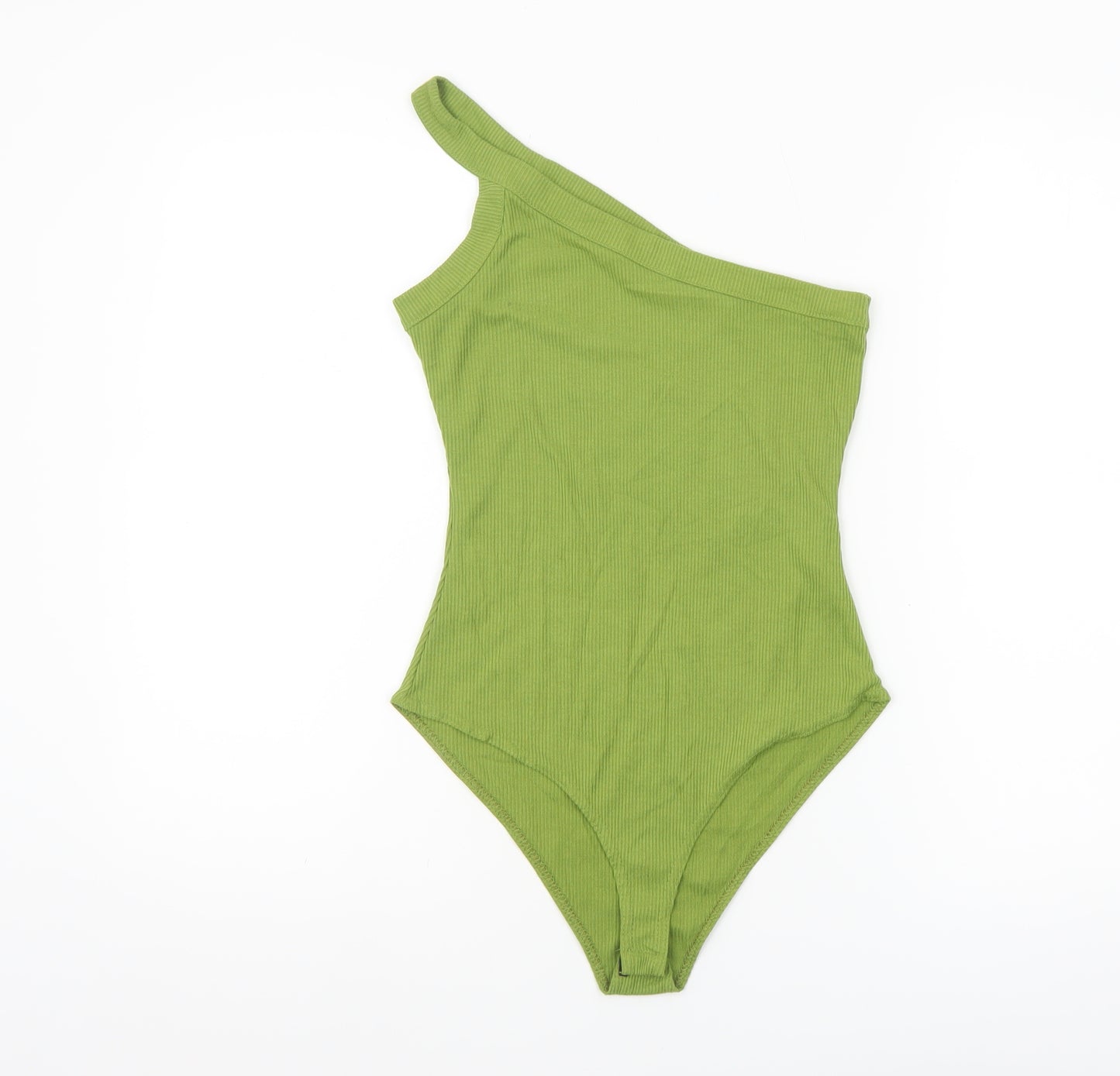 Nasty Gal Women’s Green One Shoulder Ribbed Bodysuit Size 10