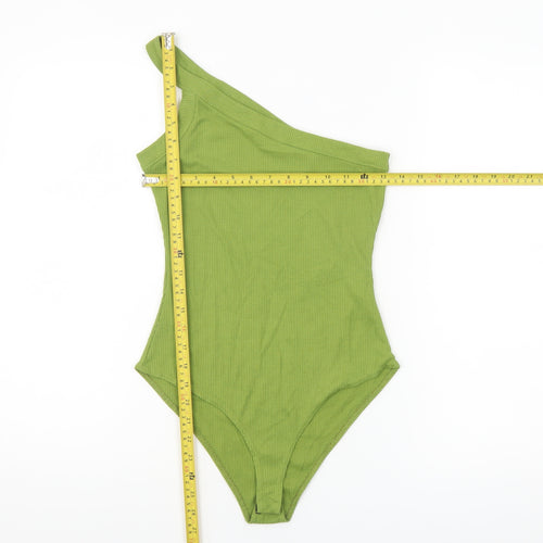 Nasty Gal Women’s Green One Shoulder Ribbed Bodysuit Size 10