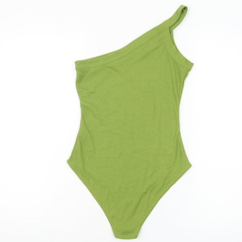 Nasty Gal Women’s Green One Shoulder Ribbed Bodysuit Size 10