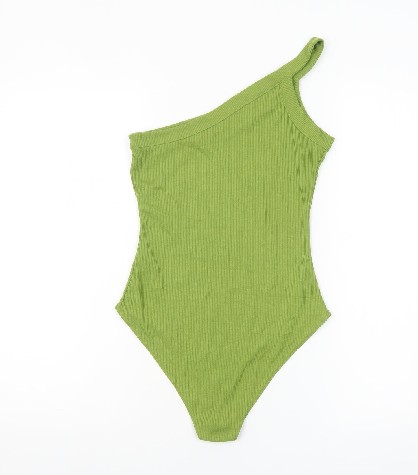 Nasty Gal Women’s Green One Shoulder Ribbed Bodysuit Size 10