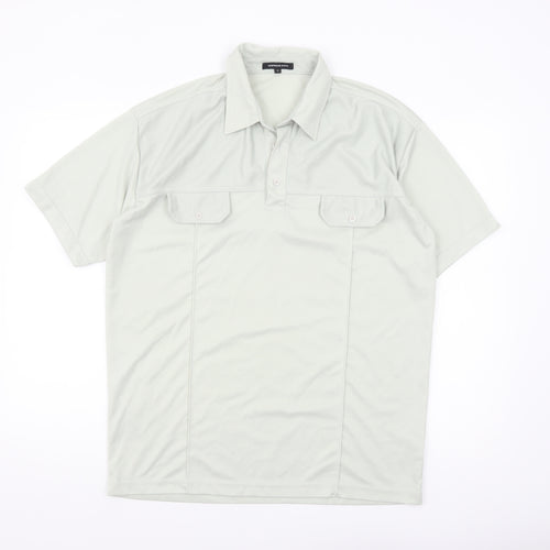 Whispering Smith Men's Light Grey Polyester Short Sleeve Polo Shirt Size L