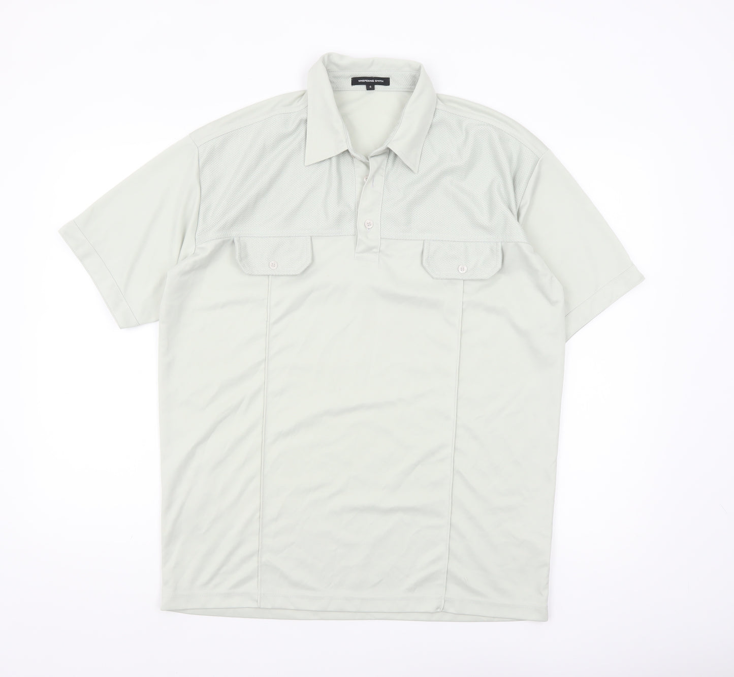 Whispering Smith Men's Light Grey Polyester Short Sleeve Polo Shirt Size L
