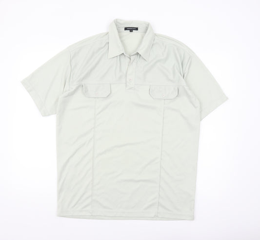 Whispering Smith Men's Light Grey Polyester Short Sleeve Polo Shirt Size L