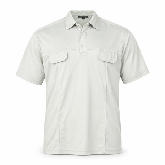Front view of Whispering Smith Men's Light Grey Polyester Short Sleeve Polo Shirt, size L
